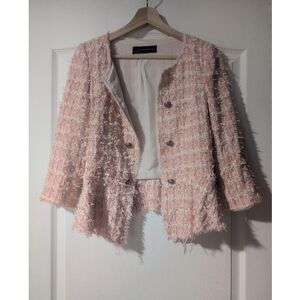 Zara | Tweed Open Blazer With Peplum Hem